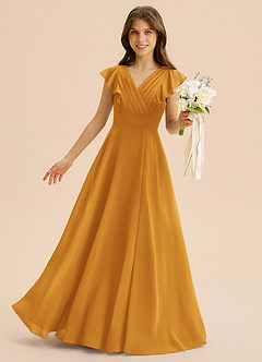 Azazie Anysa Junior Butterscotch A-Line Ruched Chiffon Dress image1