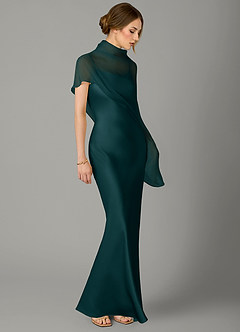 Azazie Jaleesa Bridesmaid Dresses Pine A-Line High Neck Stretch Satin Dress image3