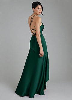 Azazie Jaslene Robes de demoiselle d'honneur Robe Trapèze en Satin extensible Corset émeraude image8