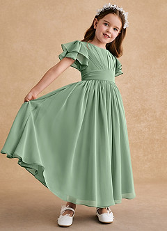 Azazie Ali Flower Girl Dresses Matcha A-Line Pleated Chiffon Dress image6
