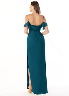 Azazie Emeralda Bridesmaid Dresses Ink Blue Sheath Off the Shoulder Chiffon Dress image2