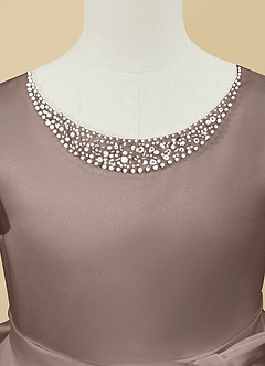 Azazie Jewel Flower Girl Dresses Taupe Ball-Gown Pleated Matte Satin Dress image8