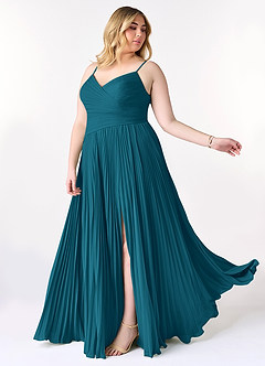 Azazie Vini Abiti da Damigella Abito A-Line in Chiffon con Scollo a V a Pieghe Blu Inchiostro image10
