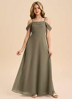 Azazie Anselie Junior Agave A-Line Off the Shoulder Chiffon Dress image1