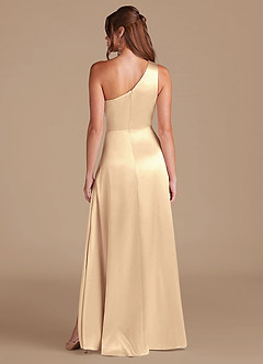 Azazie Brooke Brautjungfernkleider A-Linie One-Shoulder Metallischer Satin Kleid Gold image7