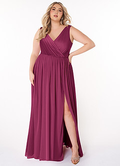 Azazie Tanicia Brautjungfernkleider A-Linie V-Hals Gefaltet Gittergewebe Kleid Maulbeerrot image5