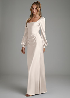 Azazie Brianna Bridesmaid Dresses White Alabaster Mermaid Corset Stretch Satin Dress image5