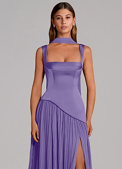 Azazie Stephanie Vestidos de damas de honor Vestido de Tahití de Satén Elástico de Corte en A con Plisado image6
