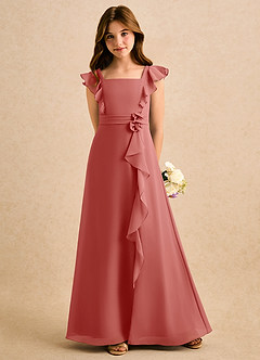 Azazie Soso Girls Formal vestidos de niña de las flores Vestido de Rosa Antigua de Gasa de Corte en A con Plisado image5