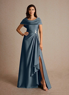 Azazie Branford Mother of the Bride Dresses Twilight A-Line Pleated Stretch Satin Dress image5