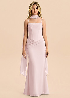 Azazie Sorrel Junior Vestido Rosa Rubor de Gasa de Corte Sirena con Plisado image1