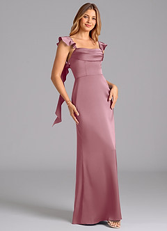 Azazie Adi Bridesmaid Dresses Vintage Mauve A-Line Pleated Stretch Satin Dress image3