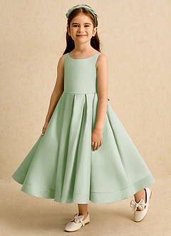 Azazie Babs Blumenmädchenkleider Ballkleid Plissee Matte Satin Kleid Staubiger Salbeigrün image8