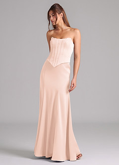 Azazie Ximena Bridesmaid Dresses Blushing Pink Mermaid Corset Stretch Satin Convertible Dress image4