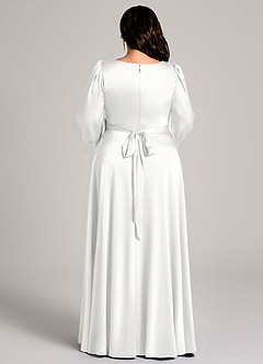 Azazie Leonia Abiti da Damigella Abito A-Line in Raso Elasticizzato Manica Lunga Bianco image13