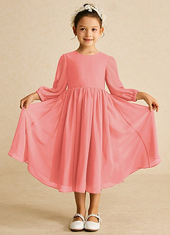 Azazie Lolo Flower Girl Dresses Coral A-Line with Sleeves Chiffon Dress image3