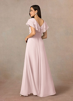 Azazie Snapdragon Mother of the Bride Dresses Blushing Pink A-Line V-Neck Ruched Chiffon Dress image4