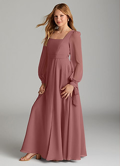 Azazie Leonia Vestido de Rosa Del Desierto de Gasa/ Chiffon de Acampanado con Con bolsillos image4