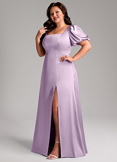 Azazie Fyona Bridesmaid Dresses Frosted Lilac A-Line Pleated Stretch Satin Dress image12