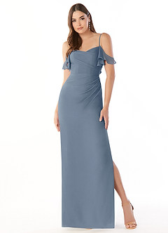 Azazie Emeralda Robes de demoiselle d'honneur Robe Fourreau en Mousseline de soie Épaule décolletée Violet Crépusculaire image3