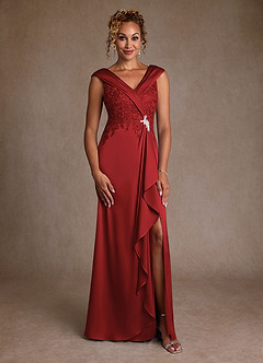 Azazie Santa Monica Mother of the Bride Dresses Pomegranate A-Line Lace Dress image3