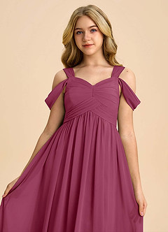 Azazie Lianne Junior Mulberry A-Line Off the Shoulder Chiffon Dress image4