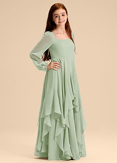 Azazie Clara Junior Abito A-Line in Chiffon Blusa Verde Salvia image4