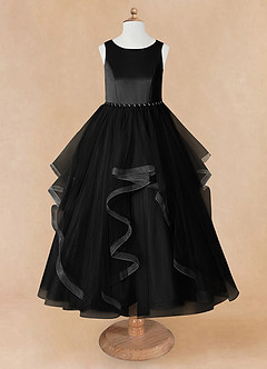 Azazie Sofia Flower Girl Dresses Black A-Line Beaded Tulle Dress image8