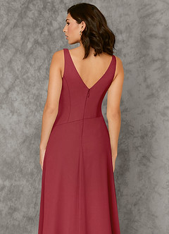 Azazie Kori Brautjungfernkleider A-Linie Plissee Chiffon Kleid Granatapfelrot image5