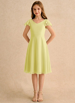 Azazie Narin Girls Formal Robe Demoiselle D'honneur Fillette Robe Trapèze en Mousseline de soie avec manches Sorbet Citron image5