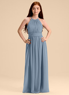 Azazie Malone Junior A라인 주름진 쉬폰 플로어 길이 주니어 신부 들러리 드레스 image7