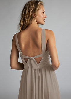 Azazie Aziza Bridesmaid Dresses Taupe A-Line V-Neck Pleated Chiffon Dress image6