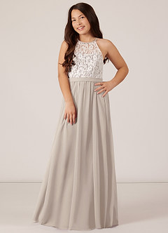 Azazie Fahari Junior Abito A-Line in Chiffon Pizzo Gelo image2