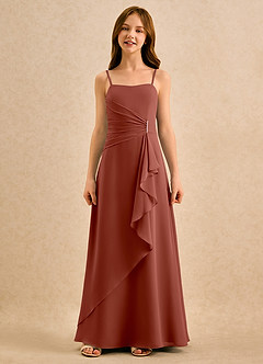 Azazie lolly Girls Formal Robe Demoiselle D'honneur Fillette Robe Trapèze en Mousseline de soie Plissée Auburn image4