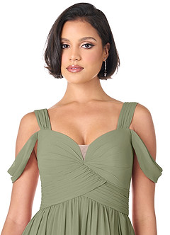 Azazie Lianne Bridesmaid Dresses Pistachio A-Line Off the Shoulder Chiffon Dress image5