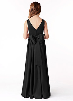 Azazie Hathaway Junior Black A-Line Bow Matte Satin Dress image2