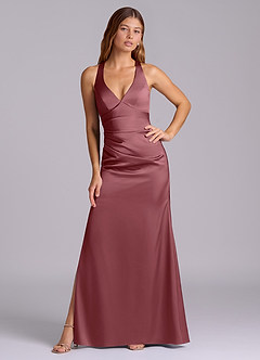 Azazie Amelie Bridesmaid Dresses Desert Rose A-Line Pleated Stretch Satin Dress image5