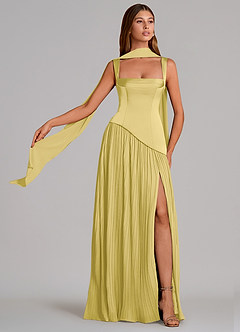 Azazie Stephanie Vestidos de damas de honor Vestido de Canario de Satén Elástico de Corte en A con Plisado image1