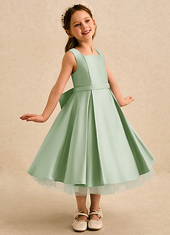 Azazie Josie Flower Girl Dresses Dusty Sage A-Line Pleated Matte Satin Dress image1