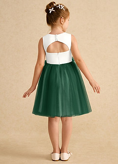 Azazie Louisa Flower Girl Dresses Ivory Dark Green A-Line Sleeveless Tulle Dress image2