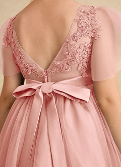 Azazie Queenie Flower Girl Dresses Rosette A-Line Lace Dress image6