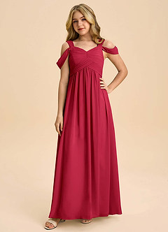 Azazie Lianne Junior Scarlet A-Line Off the Shoulder Chiffon Dress image3