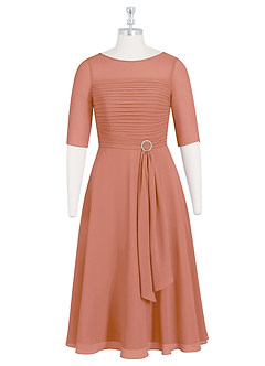 Azazie Naomi Abiti per la Madre della Sposa Abito A-Line in Chiffon Plissettato con Scollo a Barca Più Tagliato image7