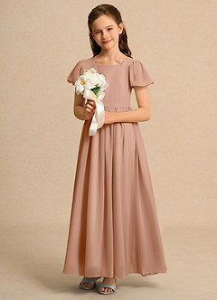 Azazie Lilia Junior Formal Flower Girl Klänningar Klä A-Linje i Chiffong med ärmar image4