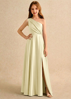 Azazie Puddles Girls Formal Flower Girl Dresses Lemon Sorbet A-Line One Shoulder Stretch Satin Dress image1