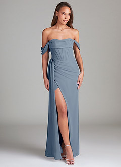 Azazie Amyra Bridesmaid Dresses Twilight Sheath Off the Shoulder Chiffon Convertible Dress image4