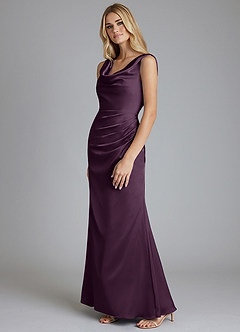 Azazie Tallie Bridesmaid Dresses Plum Mermaid Pleated Stretch Satin Dress image2