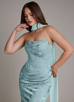 Azazie Electra Bridesmaid Dresses Light Blue Jacquard Mermaid Corset Floral Jacquard Dress image9