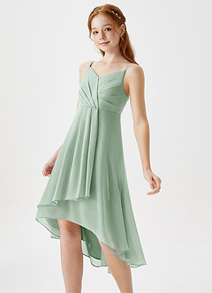 Azazie Mariam Junior Agave A-Line Pleated Chiffon Dress image1