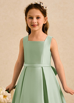 Azazie Josie Flower Girl Dresses Dusty Sage A-Line Pleated Matte Satin Dress image5